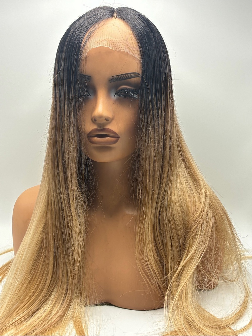 Blended Ombre Lace Front Wig - Black to Blonde. Synthetic